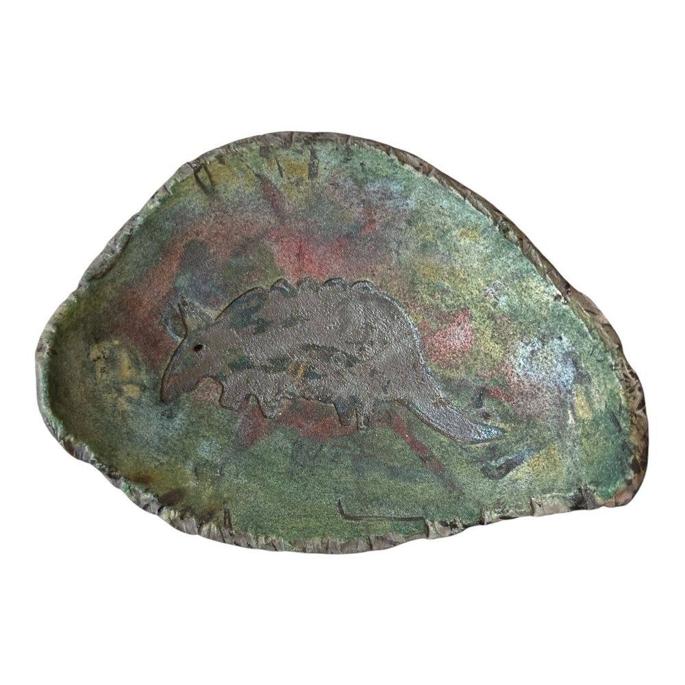 Handmade Studio Pottery Raku Armadillo J Lamont Wall Hanging Trinket Signed 6"